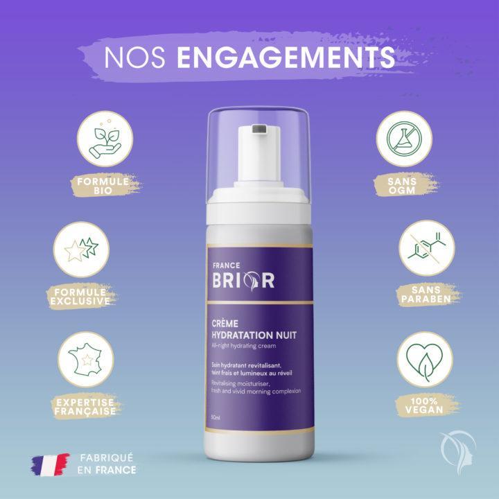 Engagements du cosmétique Crème hydratation jour France Brior