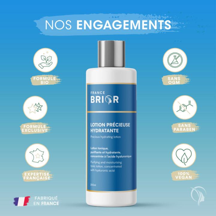 Engagements du cosmétique Lotion précieuse hydratante France Brior