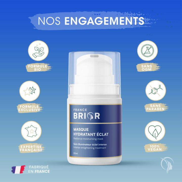 engagements du cosmétique Masque hydratant éclat France Brior