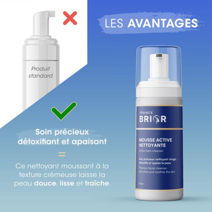 Avantages du cosmétique Mousse active nettoyante France Brior